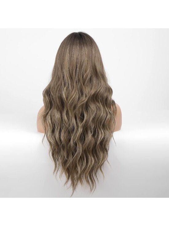 Women\'s Brown Heat Resistant Long Curly Wavy Synthetic Wig with Bangs Size 26In main image 4